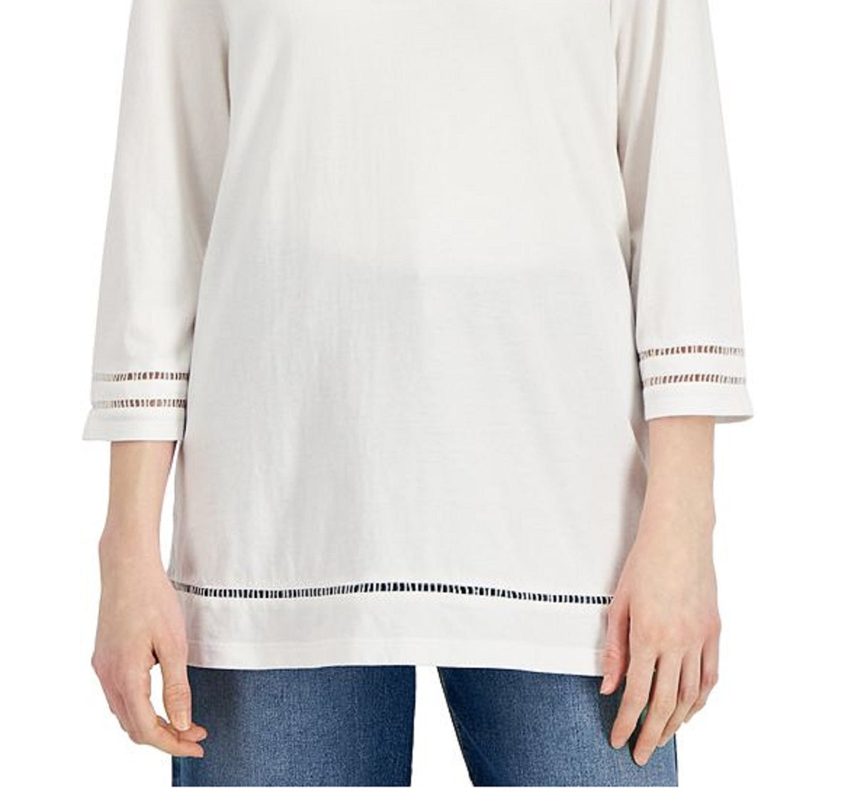 Karen Scott Women's Lattice Trim Top White Size X-Large