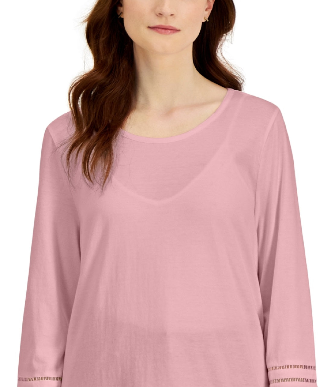 Karen Scott Women's Lattice Trim Top Pink Size Large
