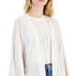 INC International Concepts Women's Metallic Crinkle Gauze Tie Waist Top White Size X-Large