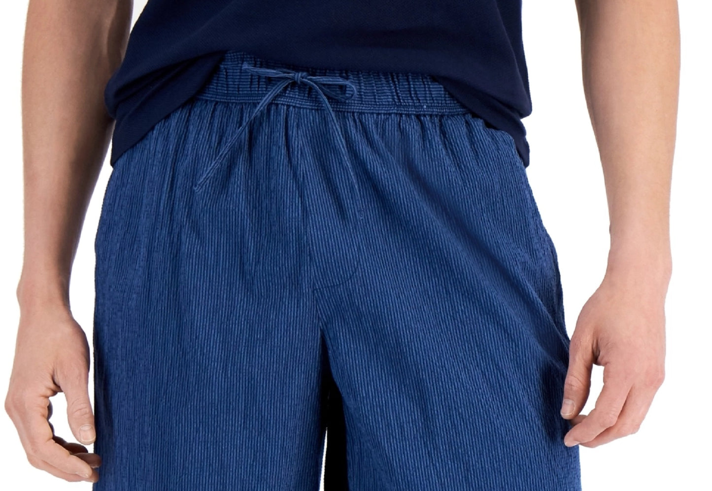 Alfani Men's Regular Fit Yarn Dyed Stripe Seersucker Shorts Blue Size X-Large