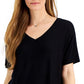 Style & Co Women's Drapey V Neck T-Shirt Black Size XX-Large