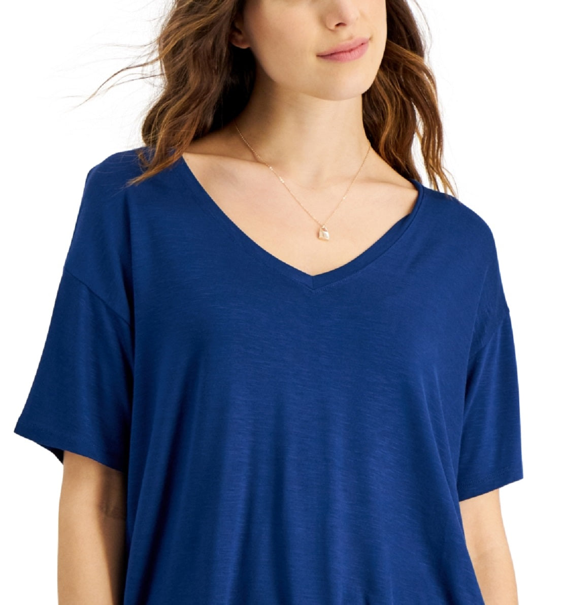 Style & Co Women's Drapey V Neck T-Shirt Blue Size X-Small