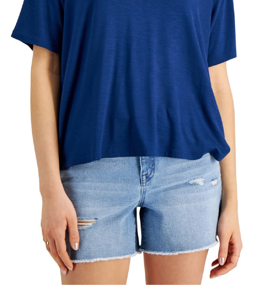 Style & Co Women's Drapey V Neck T-Shirt Blue Size X-Small