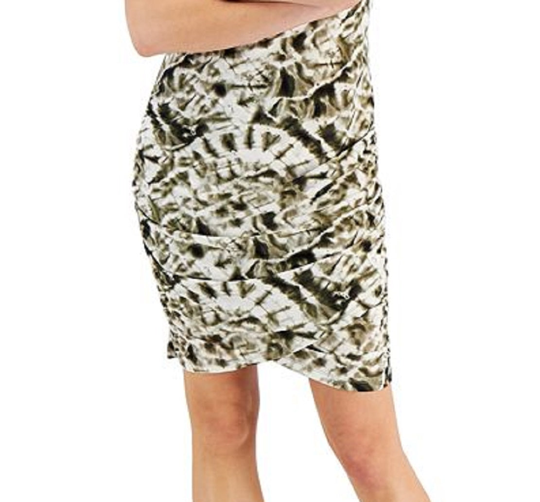 INC International Concepts Women's Printed Tie Dye Ruched Bodycon Dress Green Size Small