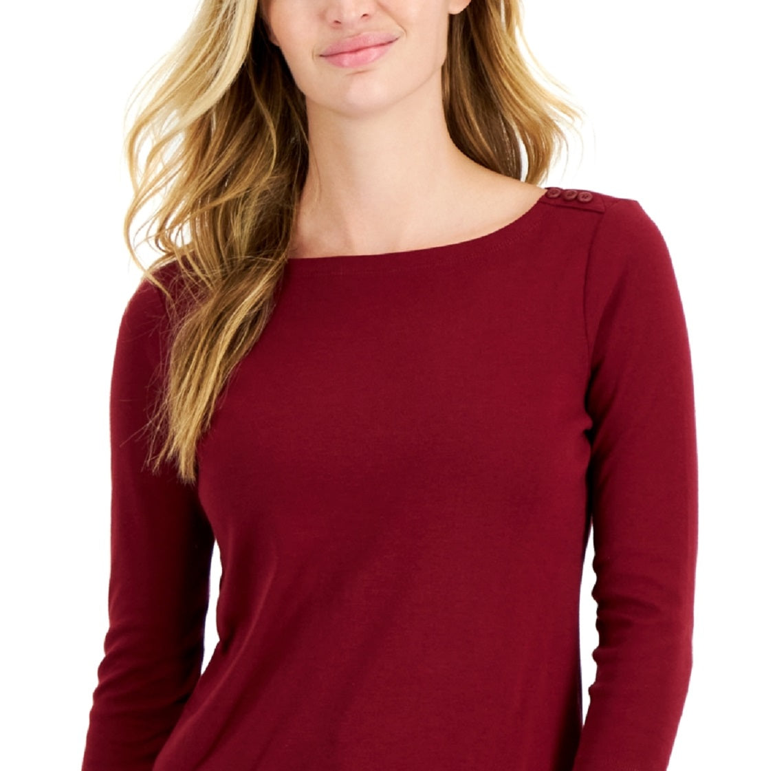 Charter Club Women's Pima Cotton Button Shoulder Top Red Size Petite Medium
