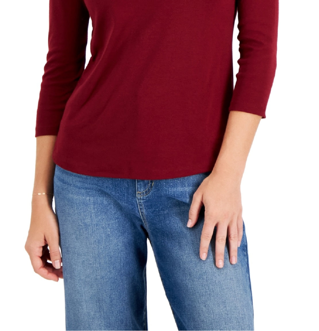 Charter Club Women's Pima Cotton Button Shoulder Top Red Size Petite Medium