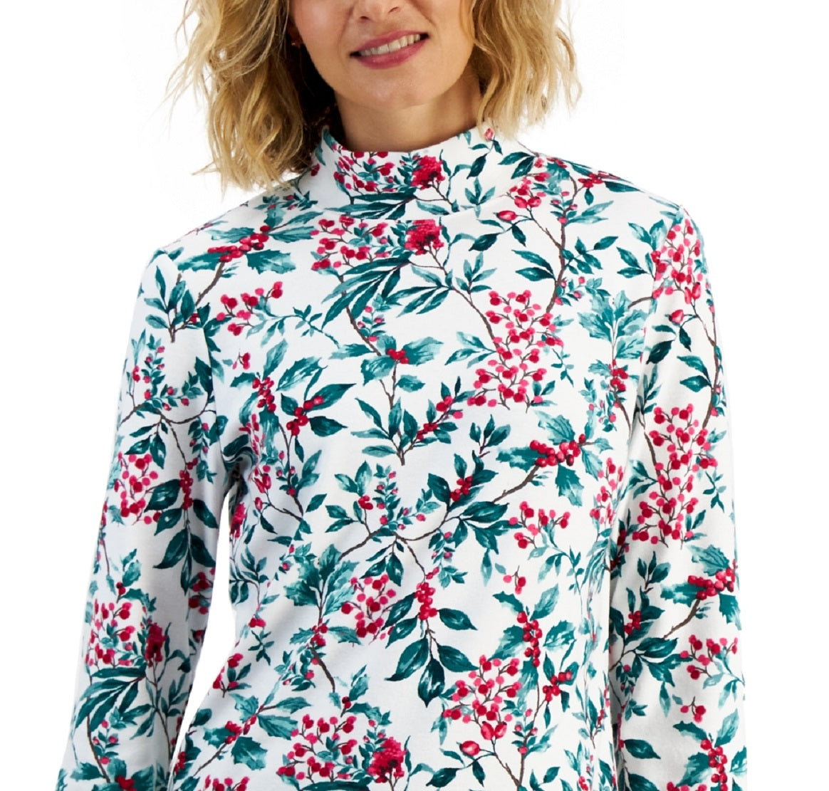 Karen Scott Women's Mock Neck Printed Top White Size Petite Small