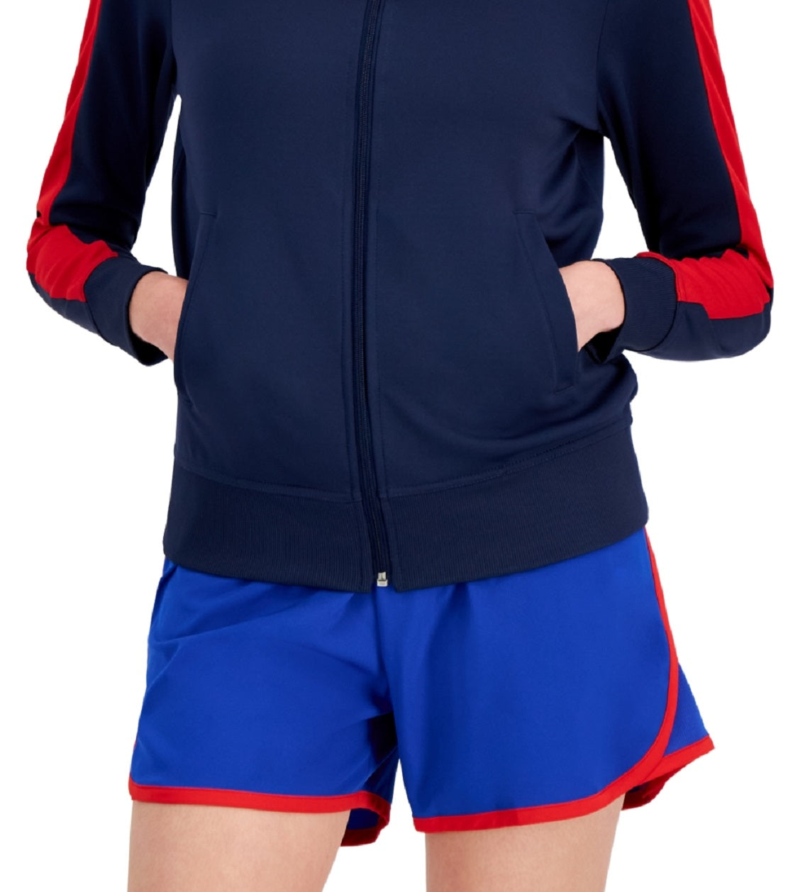 ID Ideology Women's Zip Striped-Sleeve Track Jacket Red Size X-Small