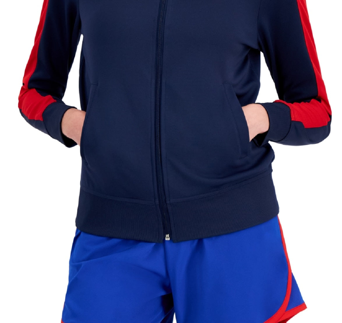ID Ideology Women's Zip Striped Sleeve Track Jacket Blue Size Medium