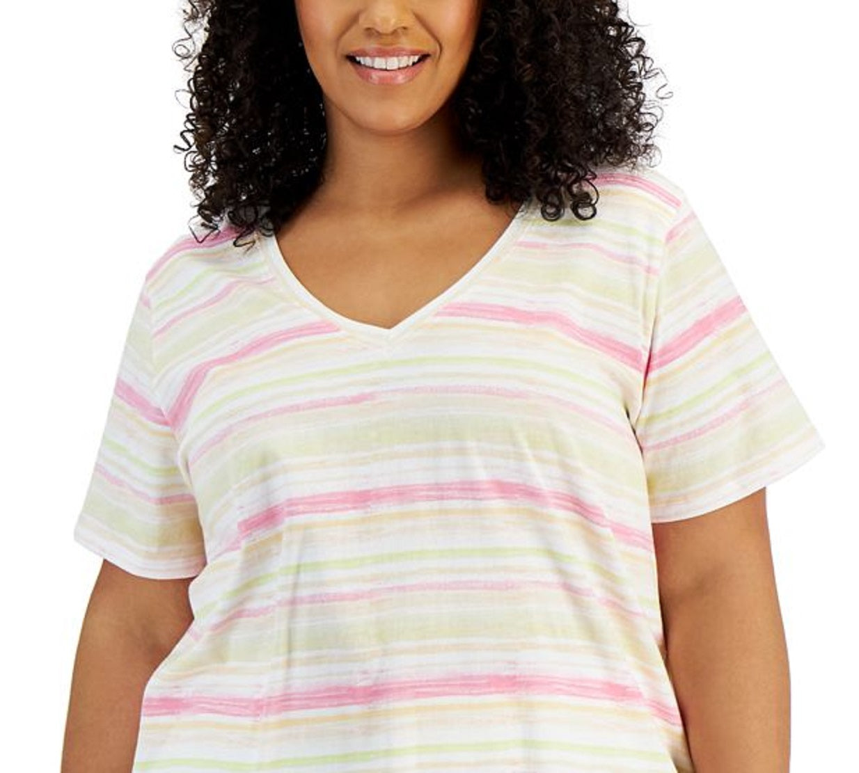 Style & Co Women's Cotton Striped Tee Pink Size 3X