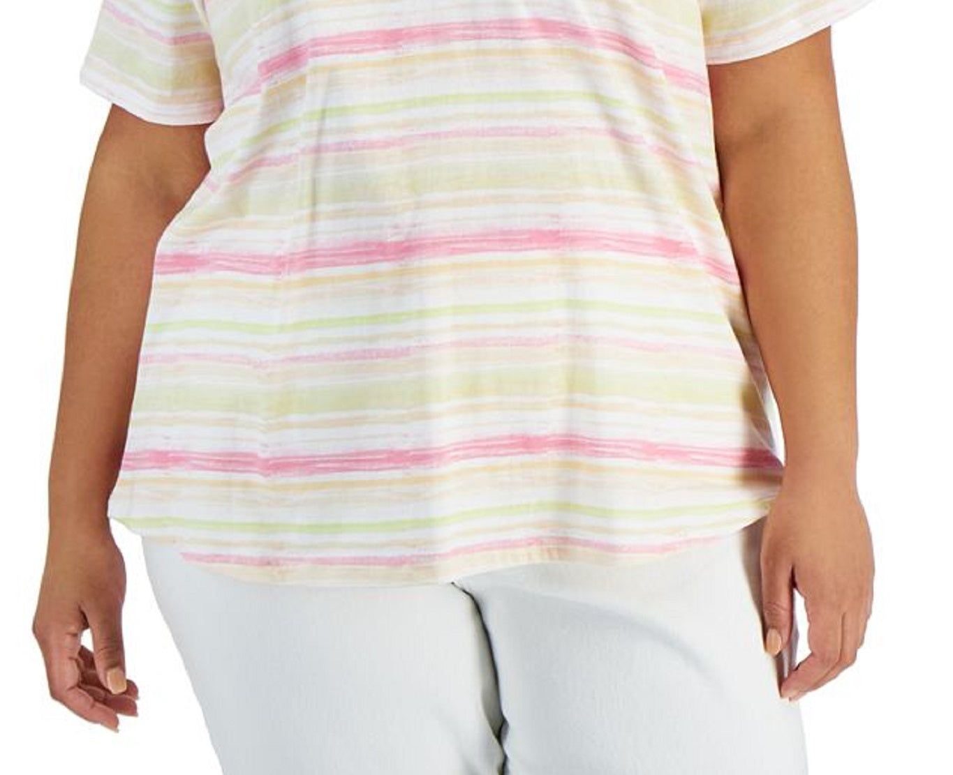 Style & Co Women's Cotton Striped Tee Pink Size 3X