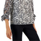 Charter Club Women's Paisley Print Lace Top Black Size Medium