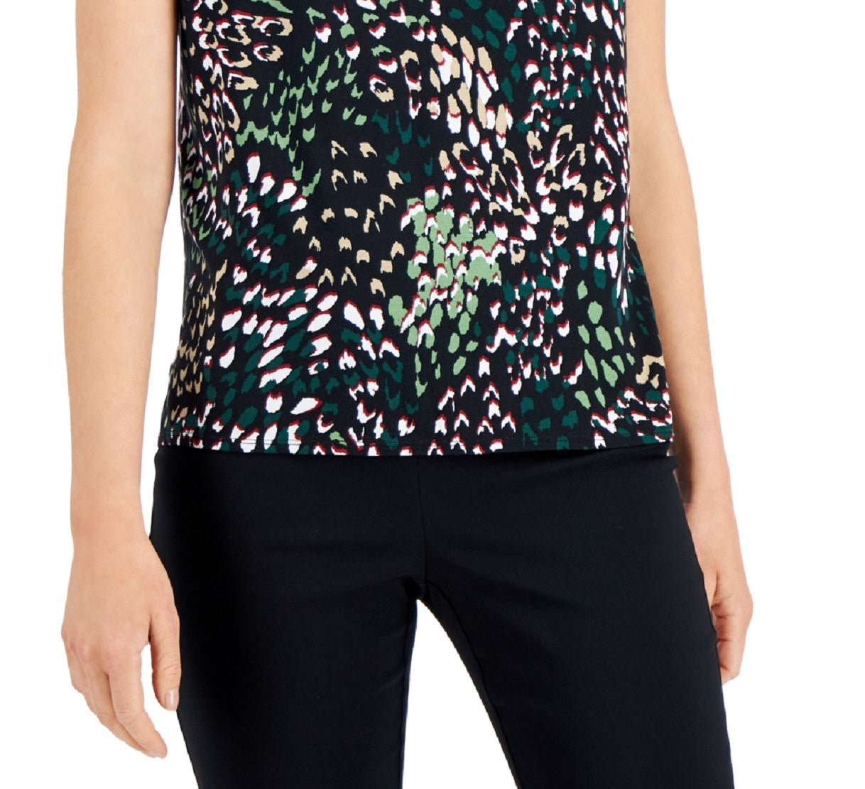 Alfani Women's Printed Step Hem T-Shirt Green Size Petite Medium