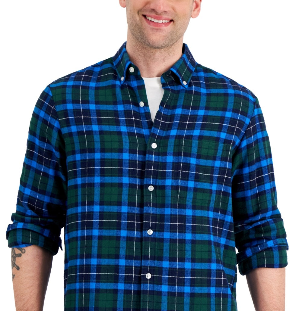 Club Room Men's Regular Fit Plaid Flannel Shirt Blue Size Large