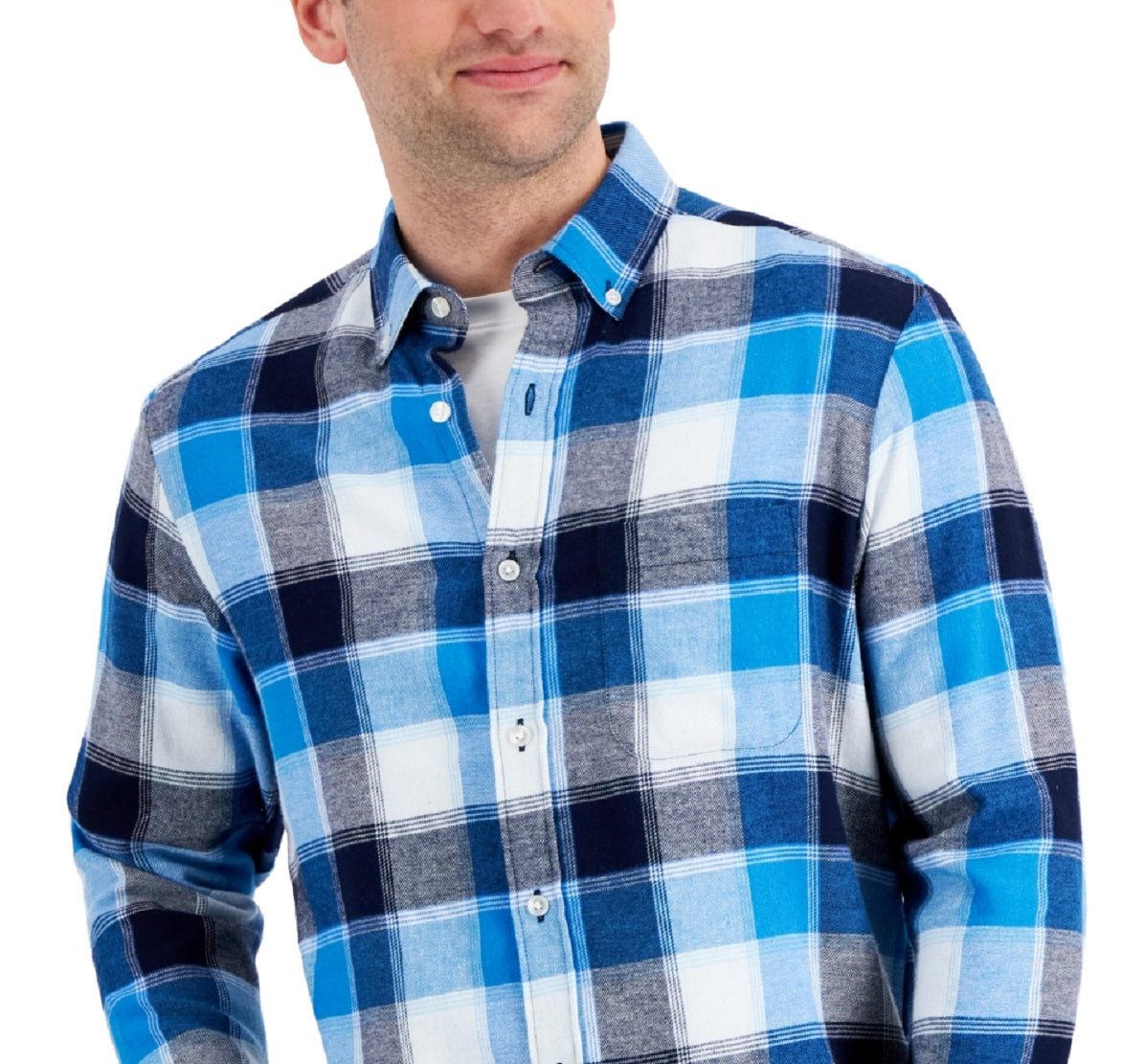 Club Room Men's Regular Fit Plaid Flannel Shirt Blue Size Large