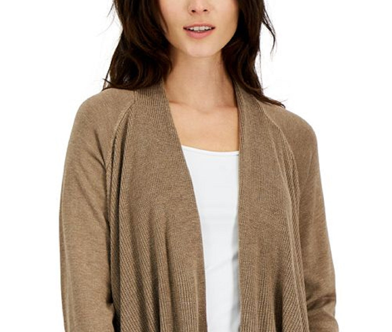 INC International Concepts Women's Cascade Open Front Cardigan Brown Size Large
