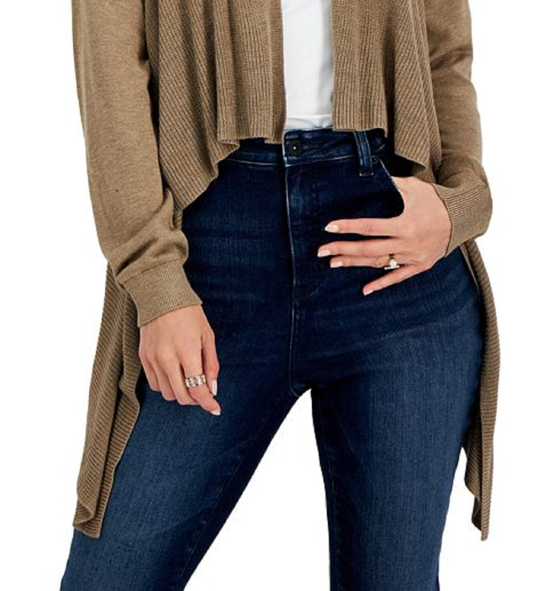 INC International Concepts Women's Cascade Open Front Cardigan Brown Size Large