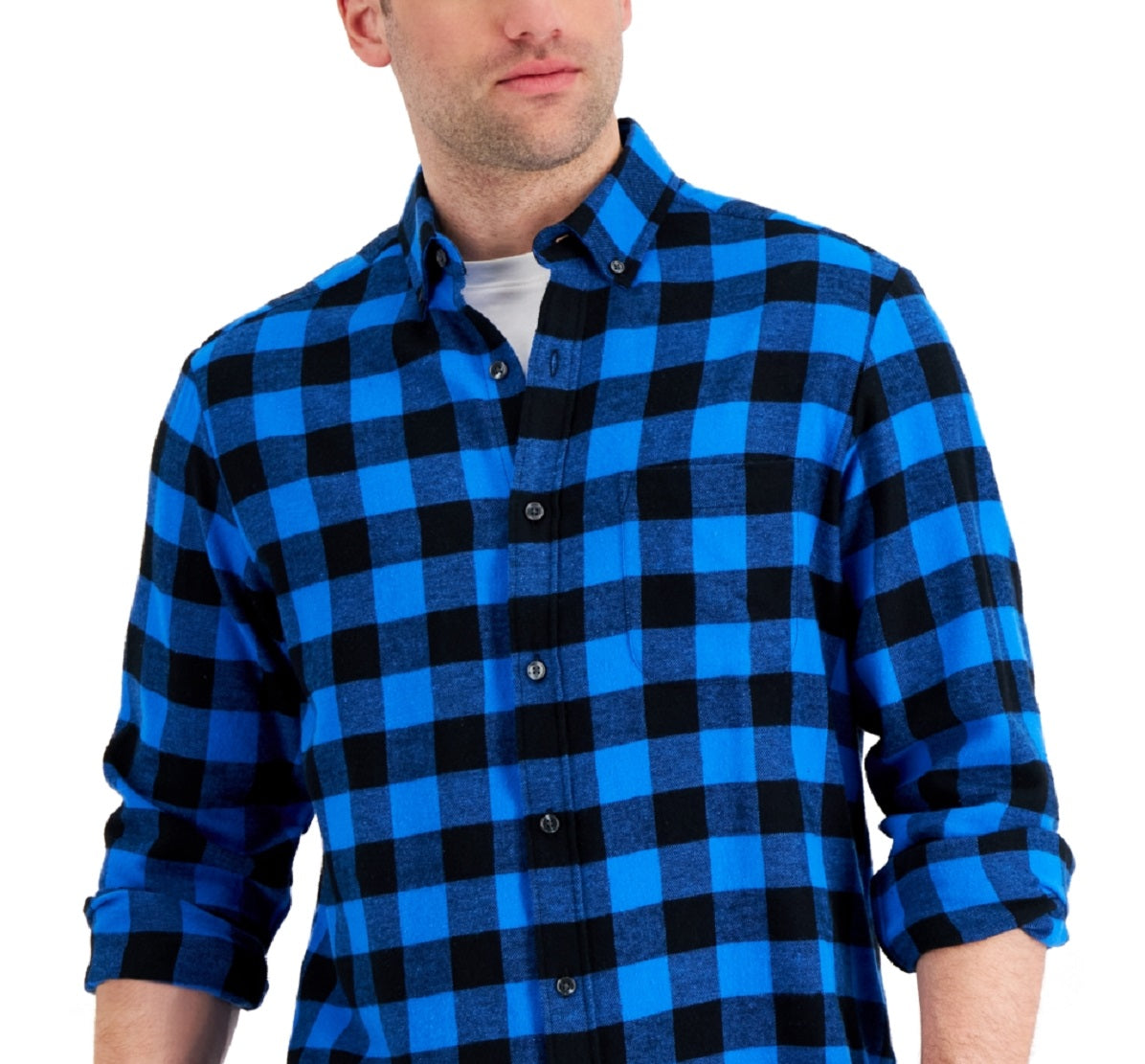 Club Room Men's Regular Fit Plaid Flannel Shirt Blue Size Small