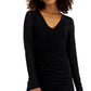 INC International Concepts Women's V Neck Ruched Mesh Dress Black Size X-Large