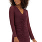 INC International Concepts Women's V Neck Ruched Mesh Dress Red Size Large