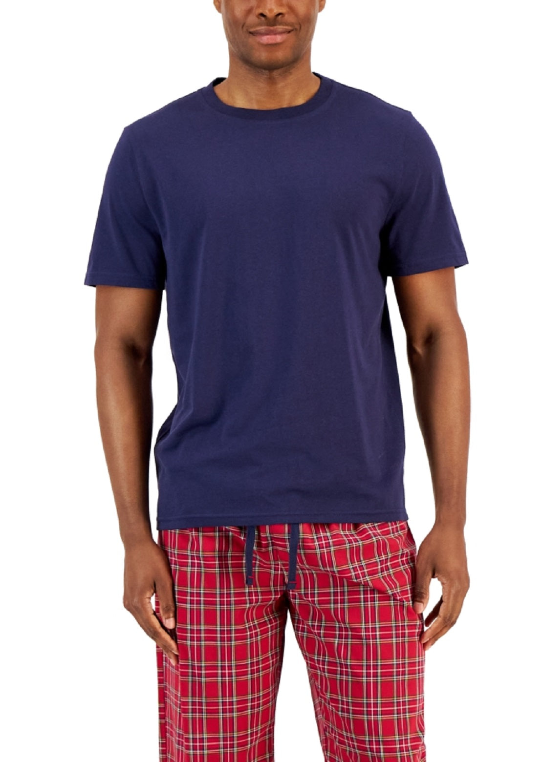 Club Room Men's Solid Top & Plaid Bottom Pajama Set Red Size L