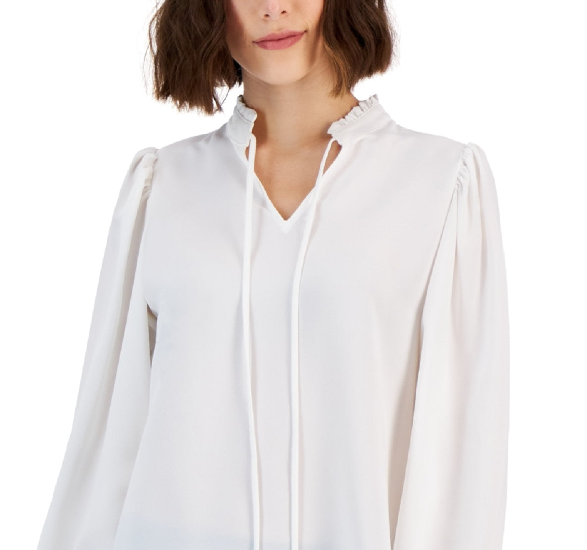 Alfani Women's Ruffled Tie Neck Solid Color Blouse White Size Medium