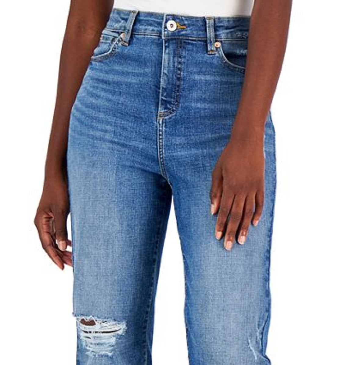 INC International Concepts Women's High Rise Distressed Straight Leg Jeans Blue Size 0