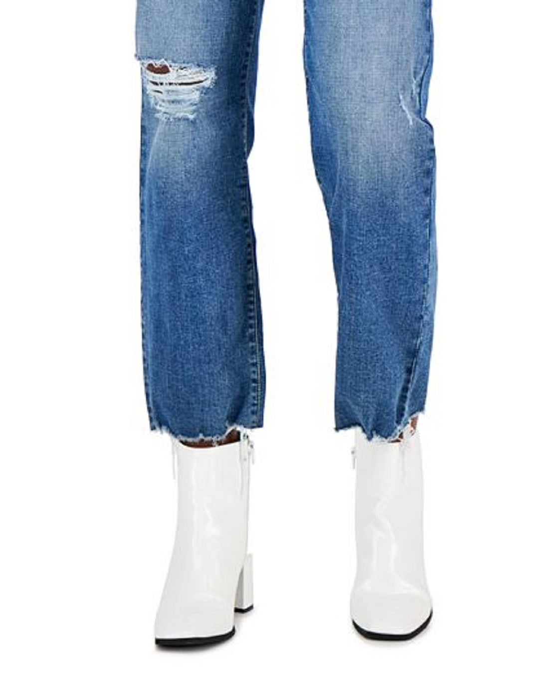 INC International Concepts Women's High Rise Distressed Straight Leg Jeans Blue Size 0