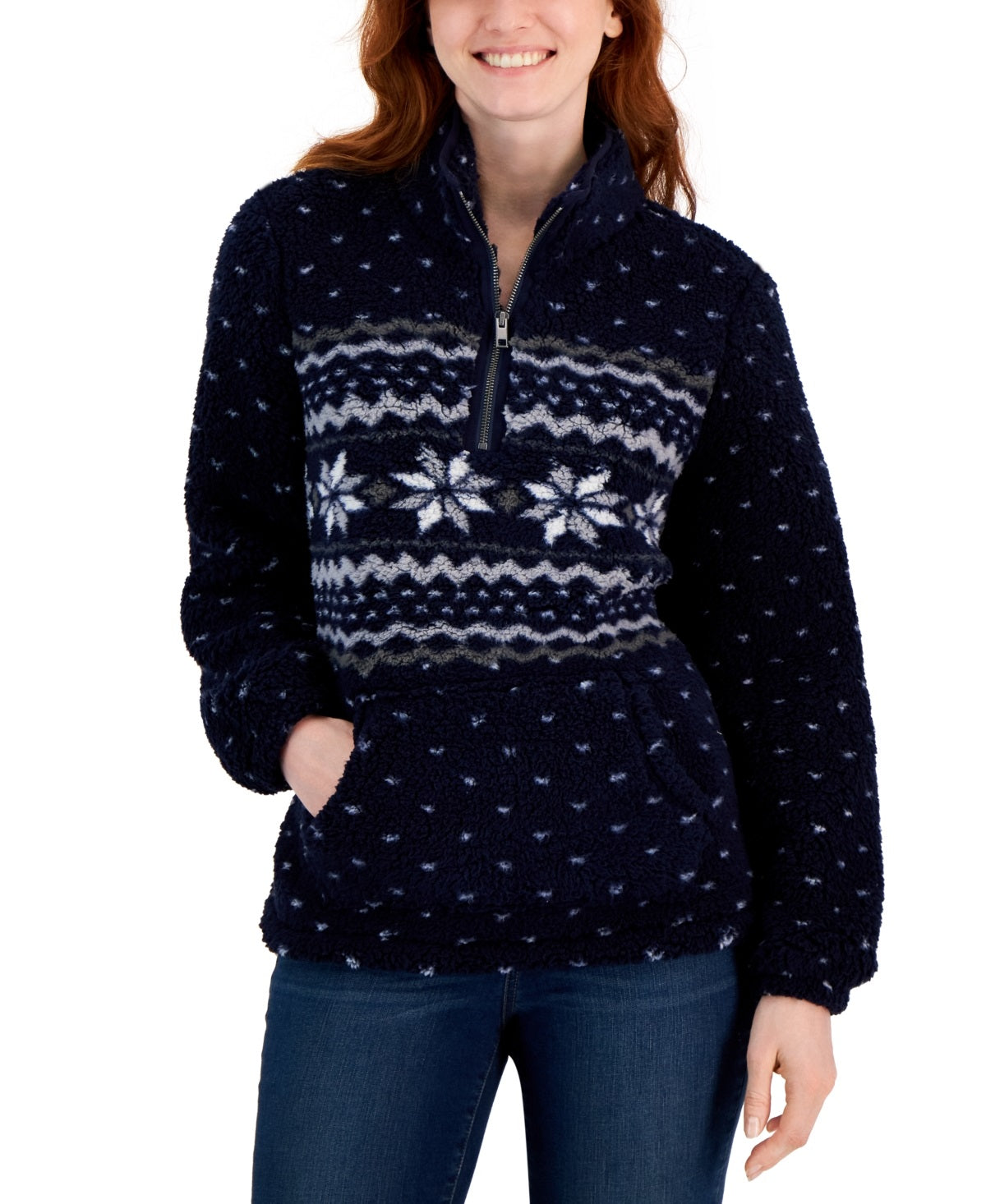 Style & Co Women's Quarter Zip Fleece Sweater Blue Size X-Small