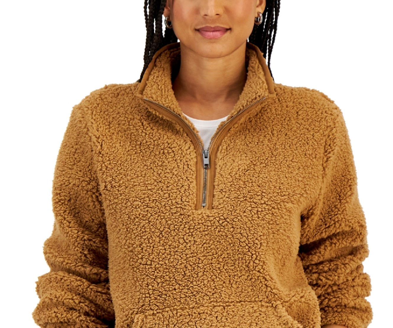 Style & Co Women's Sherpa Sweater Brown Size Petite Small