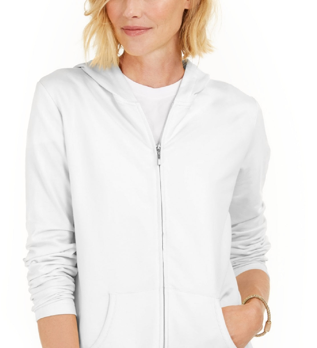 Karen Scott Women's Long Sleeve Zip Front Hoodie White Size XX-Large