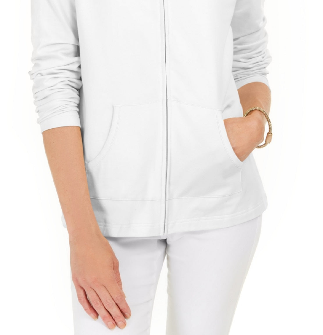 Karen Scott Women's Long Sleeve Zip Front Hoodie White Size XX-Large