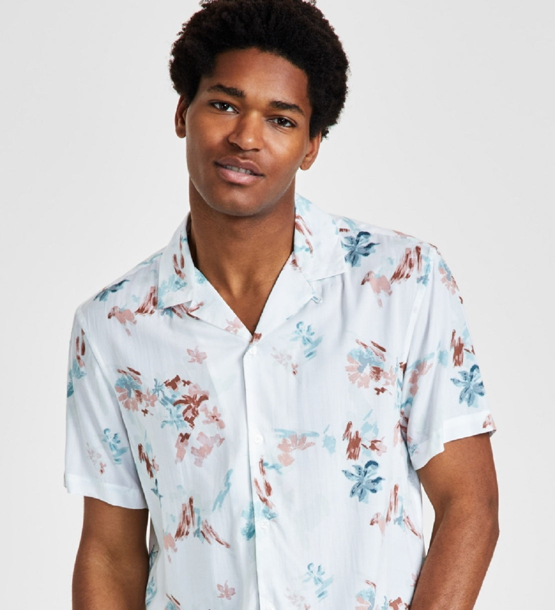 INC International Concepts Men's Abstract Print Camp Shirt White Size XX-Large