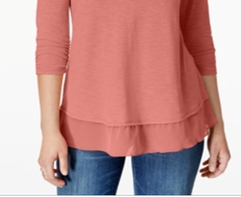 Style & Co Women's Chiffon Hem Top Pink Size X-Small
