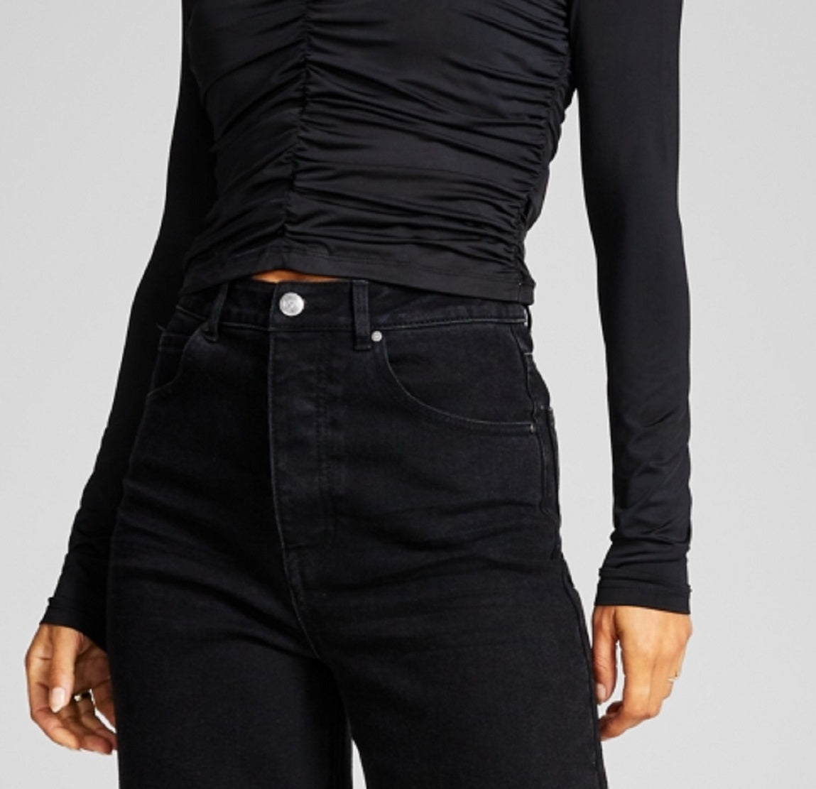 And Now This Women's Ruched Long Sleeve V Neck Knit Top Black Size X-Small