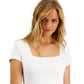 And Now This Women's Square Neck Short Sleeve Bodysuit White Size Large