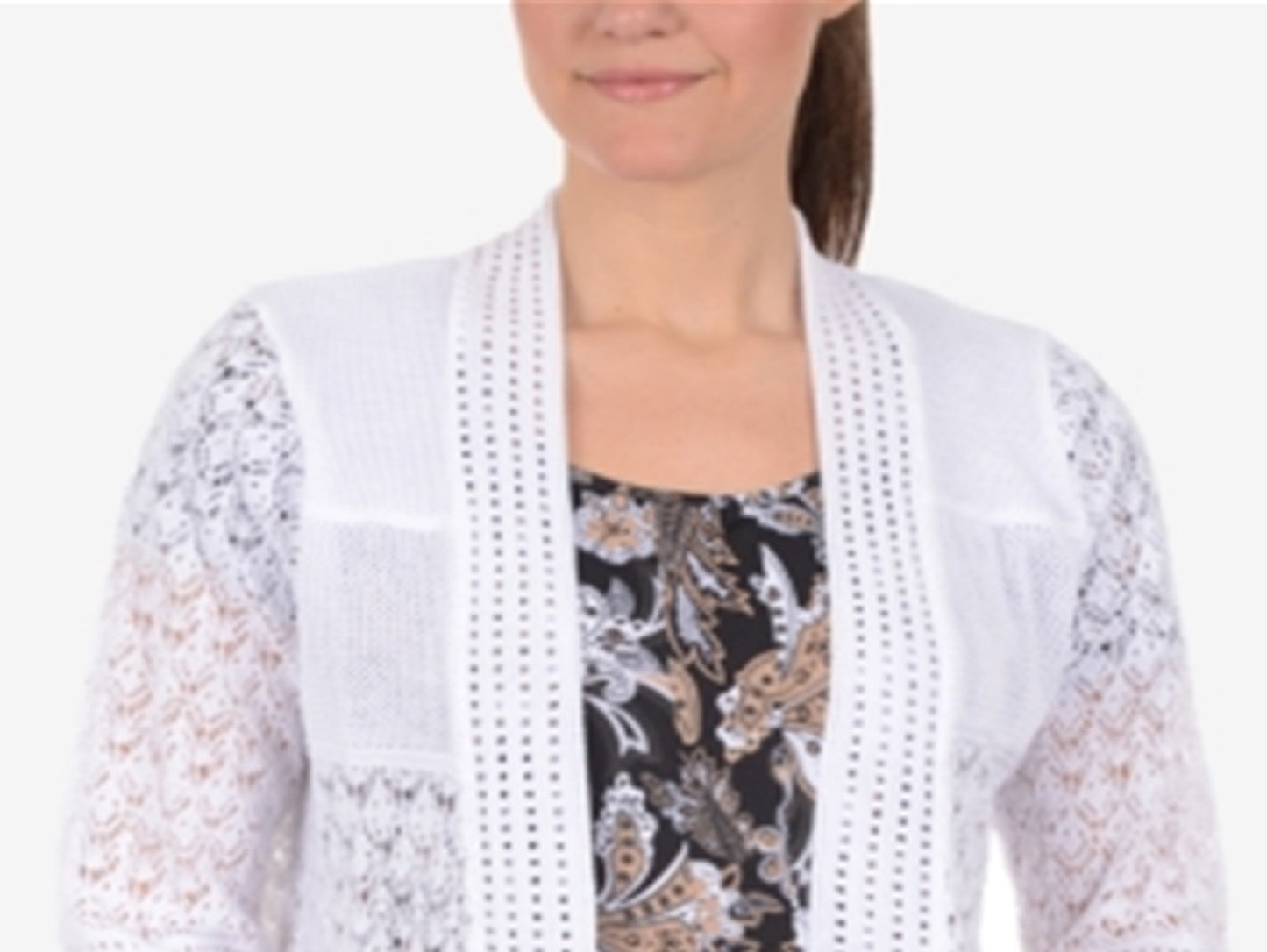 NY Collection Women's Elbow Sleeve Open Front Shrug White Size X-Large