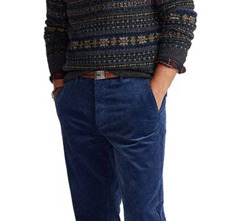 Ralph Lauren Men's Stretch Classic Fit Corduroy Pants Blue Size 36