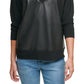 DKNY Women's Faux Leather Front V Neck Sweatshirt Black Size X-Large