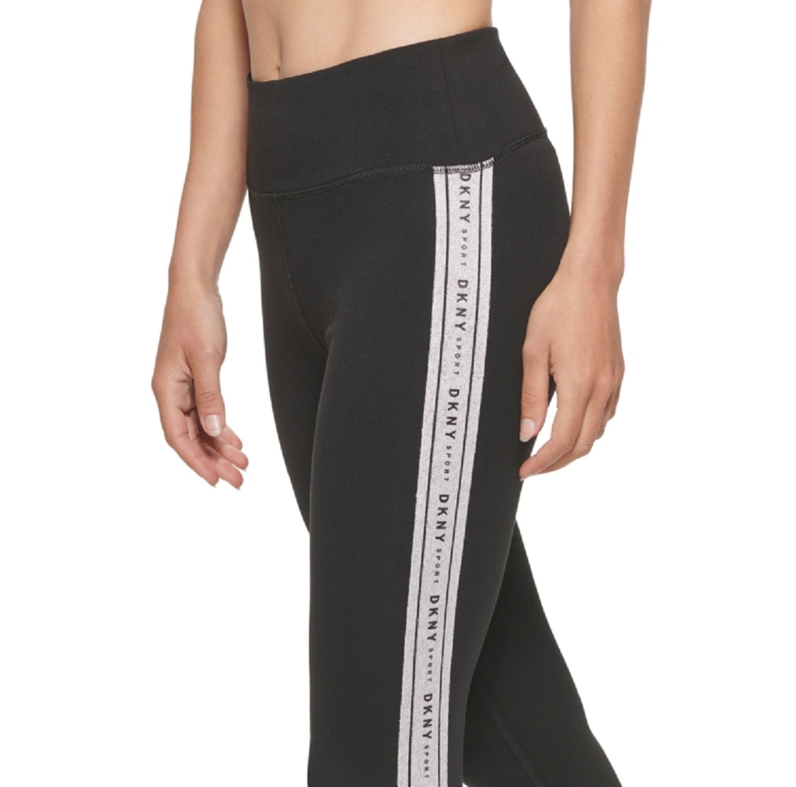 DKNY Women's Cropped Metallic-Contrast 7/8 Leggings Black Size Medium