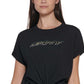 DKNY Women's Logo Knotted Cotton T-Shirt Black Size Large