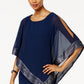 SL Fashions Women's Foil Trim Asymmetrical Popover Capelet Sheath Dress Blue Size 12