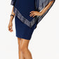SL Fashions Women's Foil Trim Asymmetrical Popover Capelet Sheath Dress Blue Size 12