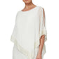 SL Fashions Women's Foil Trim Asymmetrical Popover Capelet Sheath Dress White Size 6