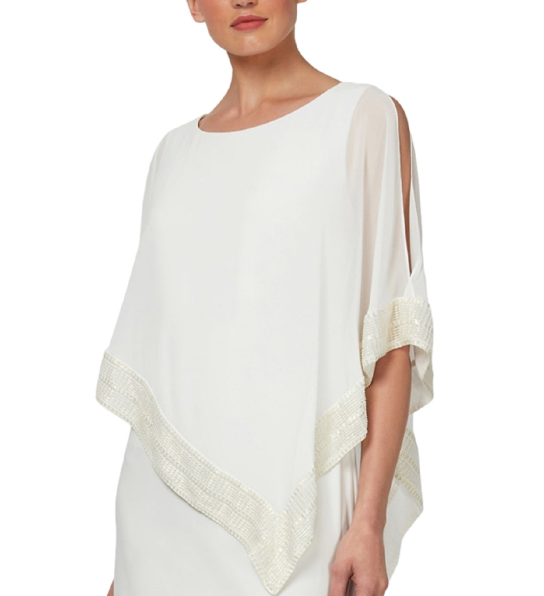 SL Fashions Women's Foil Trim Asymmetrical Popover Capelet Sheath Dress White Size 6