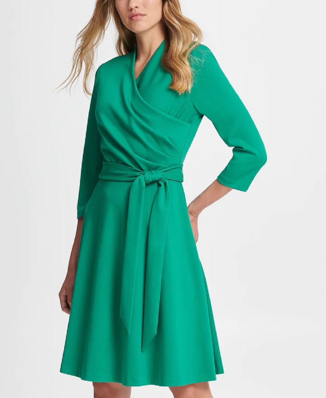 DKNY Women's Surplice Ponte Fit & Flare Dress Green Size 12