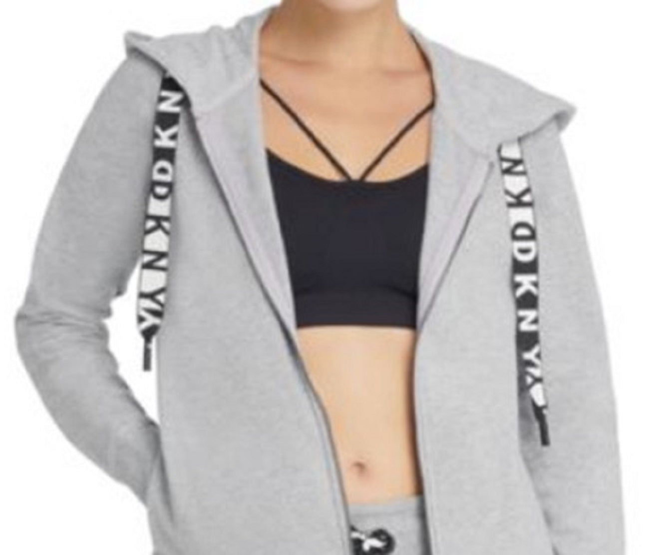 DKNY Women's Logo Fleece Zip Hoodie Gray Size Medium