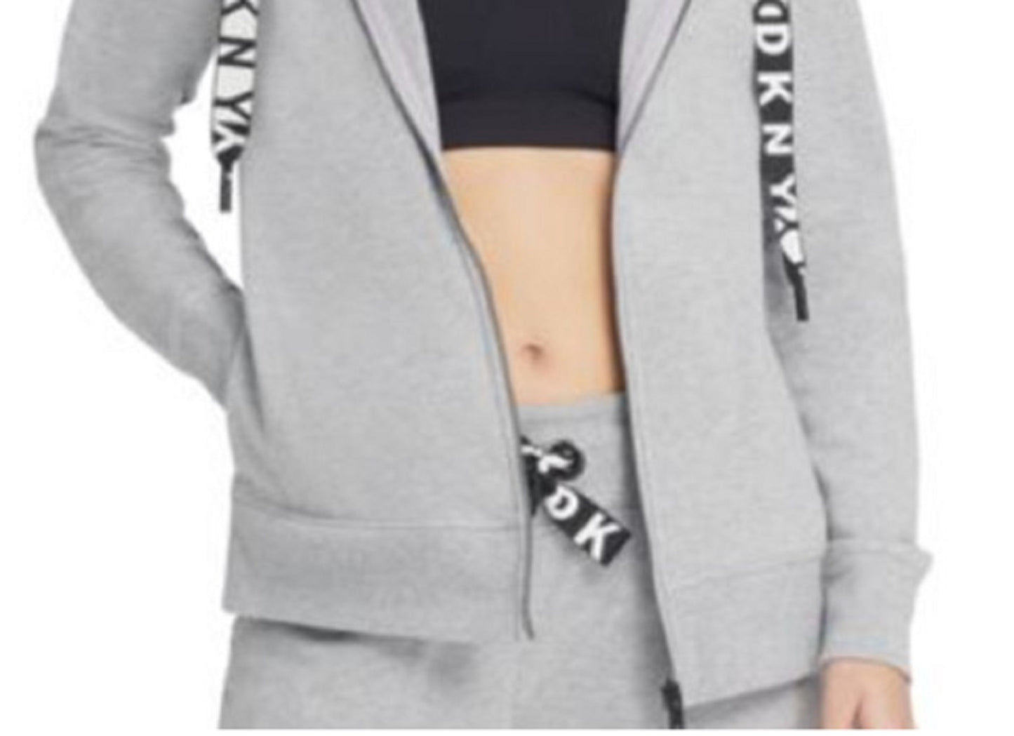 DKNY Women's Logo Fleece Zip Hoodie Gray Size Medium