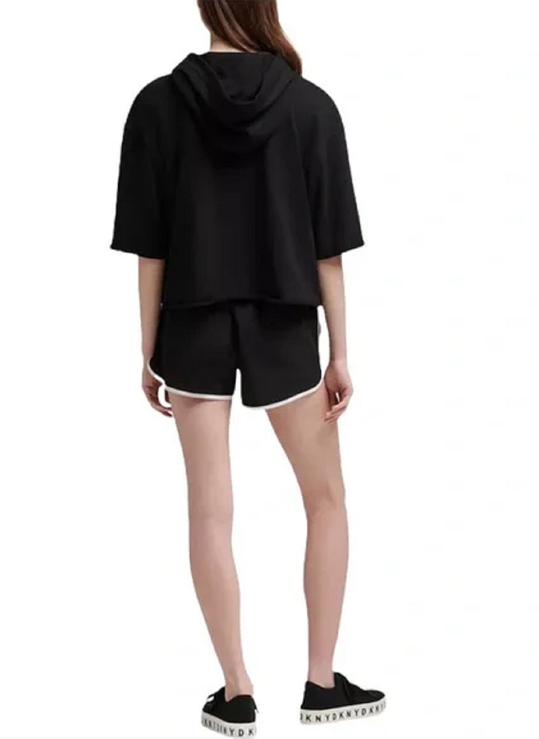DKNY Women's Rainbow String Cropped Hoodie Black Size Medium