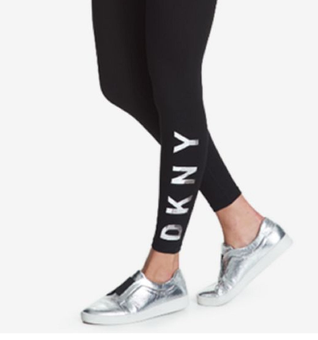DKNY विमेन्स स्पोर्ट हाई राइज लोगो वर्कआउट फुल लेंथ लेगिंग्स ब्लैक साइज़ मीडियम